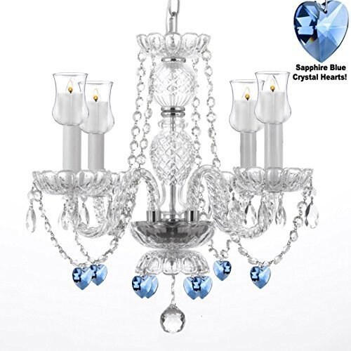 Crystal Chandelier with Candle Votives and Blue Crystal Hearts - Chandeliers For Bedrooms by Overstock.com