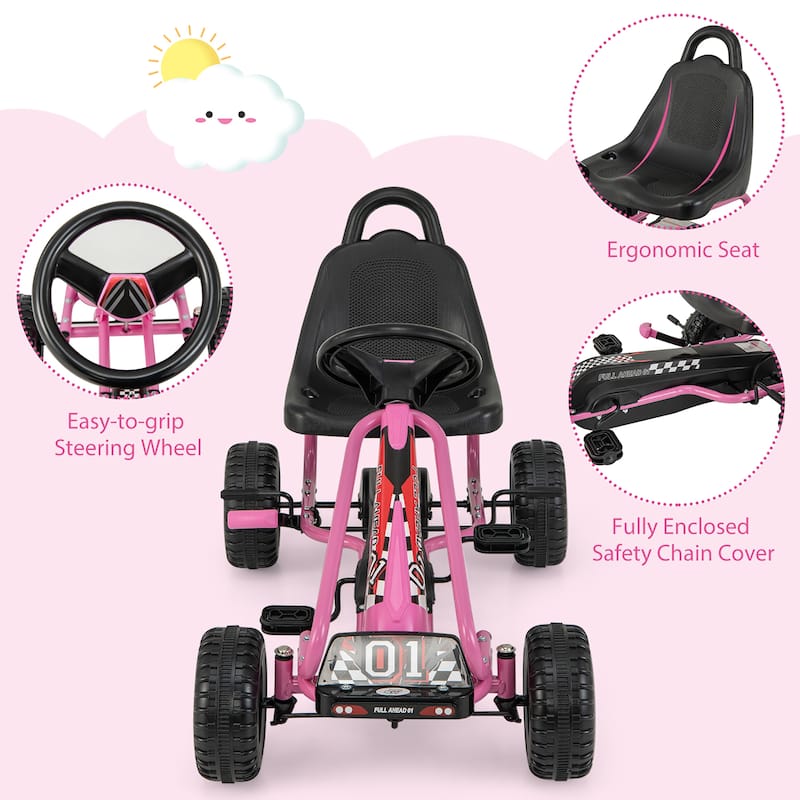 Gymax Kids Pedal Go Kart 4 Wheel Ride On Toys w/ Adjustable Seat