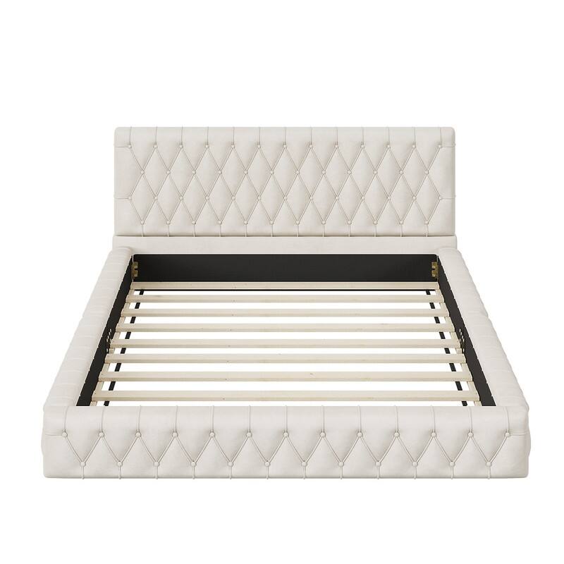Queen Size Velvet Upholstered Platform Bed with Tufted Headboard