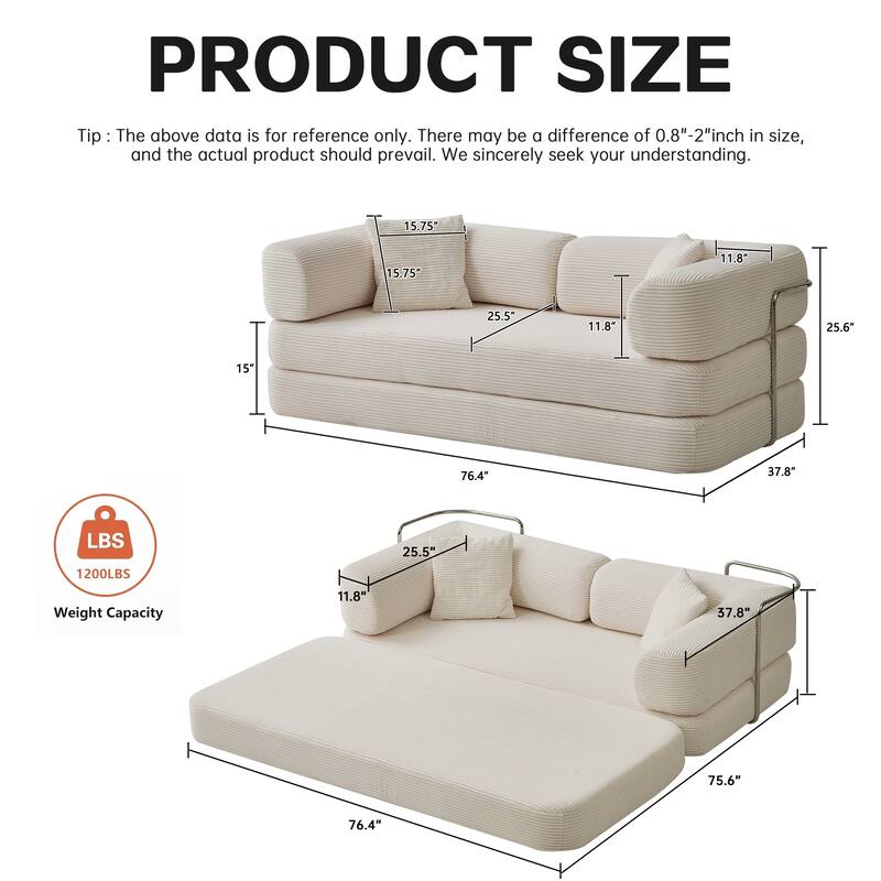 Modular Convertible Sofa Bed Floor Couch with Steel Frame, Simple Sofa Couch Lounge Sleeper Bed for Living Room