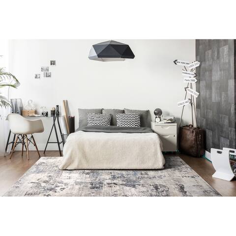 Dynamic Rugs Ivory/Blue Norma Polyester & Polypropylene Area Rug