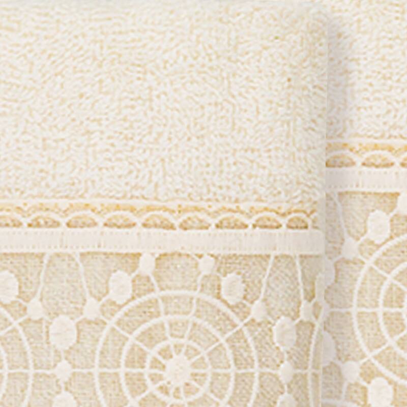 Authentic Hotel and Spa 100% Turkish Cotton Arian 2PC Cream Lace Embellished Washcloth Set