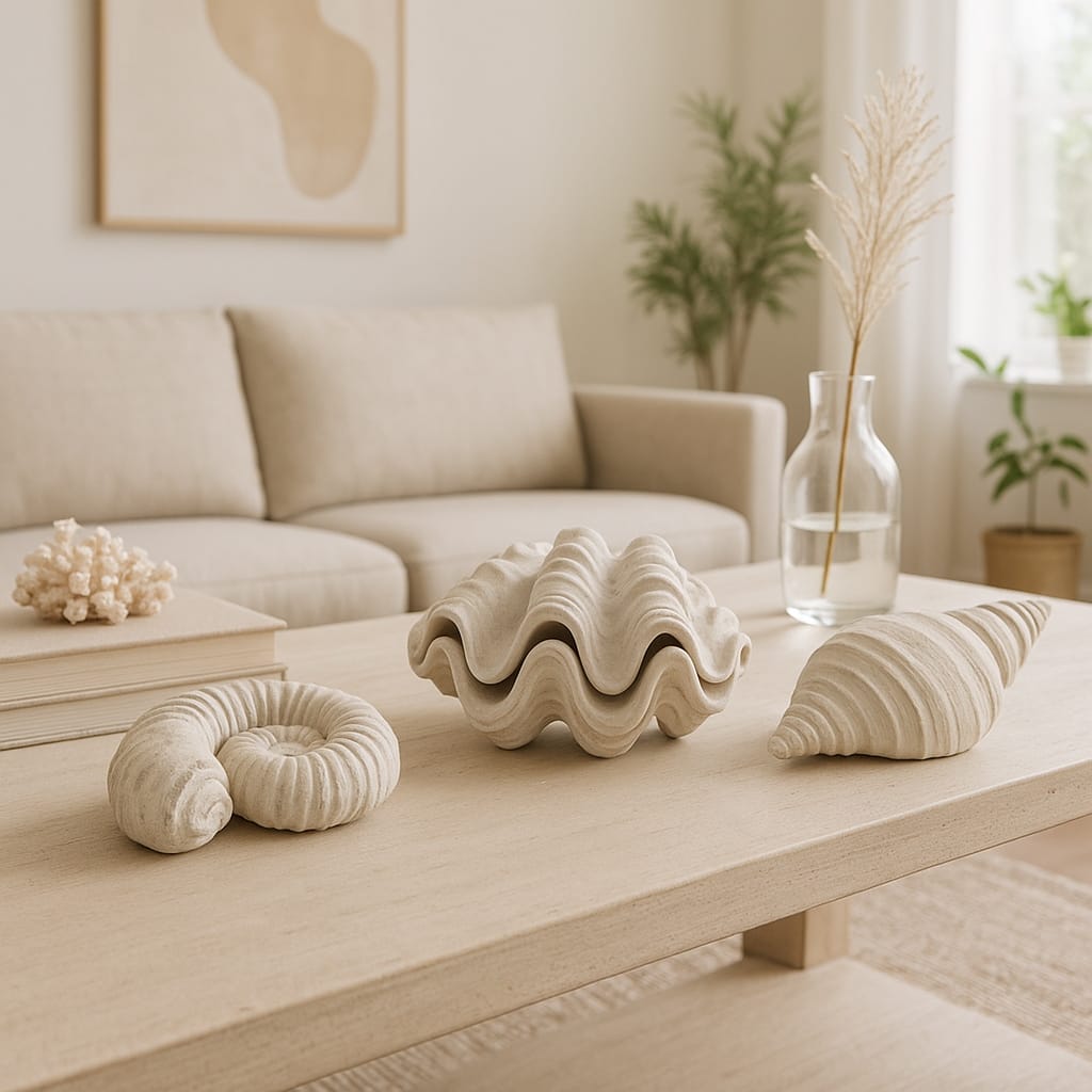 Polyresin Sculpture Coastal Shell Design (Set of 3) - 5/3" Ivory - 6.25" x 4.5" x 4.75"