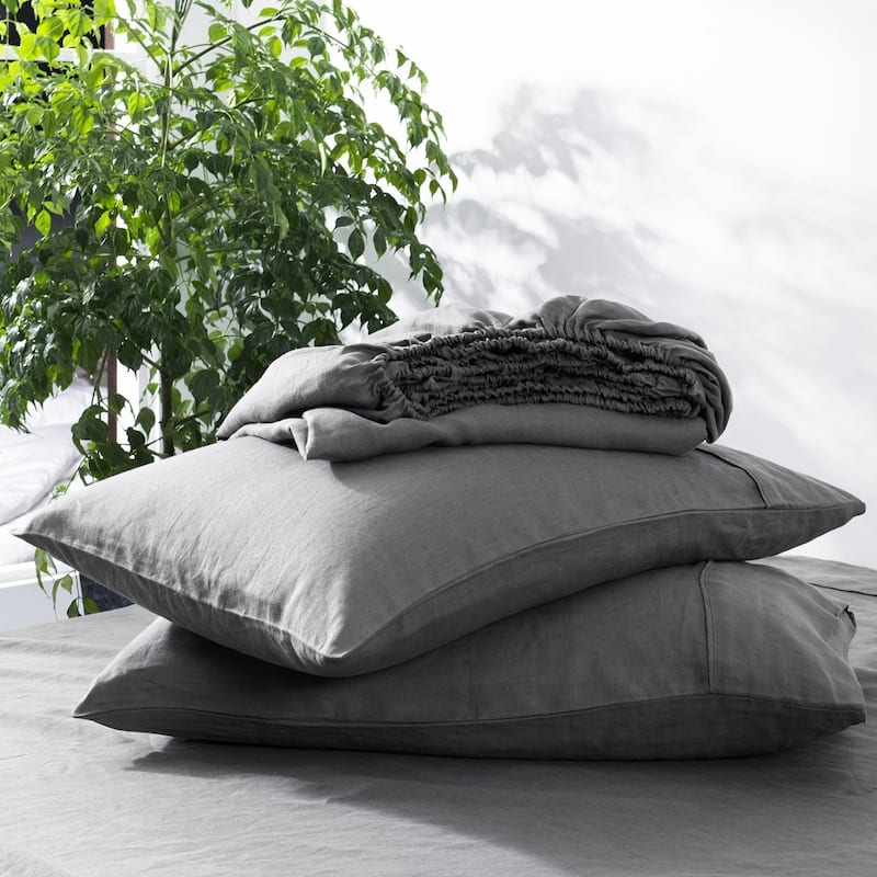 WHOLINENS Stone Washed French Linen Pillow Cases 2Pcs Side Opening
