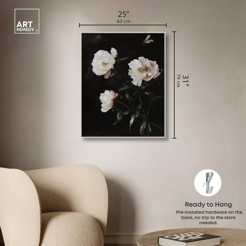 White Peony Nocturne Canvas by Art Remedy
