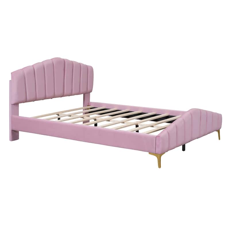Queen Size Velvet Platform Bed with Thick Fabric