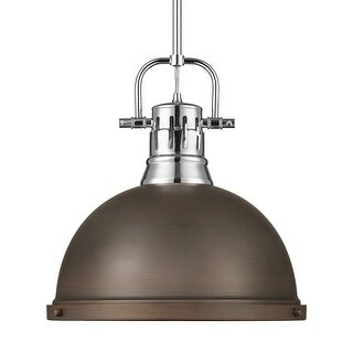 Yep by Golden Lighting Duncan 1-light 14in Rod Hung Pendant in Chrome and Rubbed Bronze shade