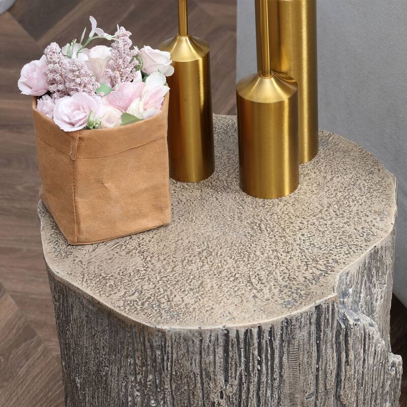 HOMCOM Decorative Side Table with Round Tabletop, Tree Stump Shape End Table with Wood Grain Finish, for Indoors and Outdoors