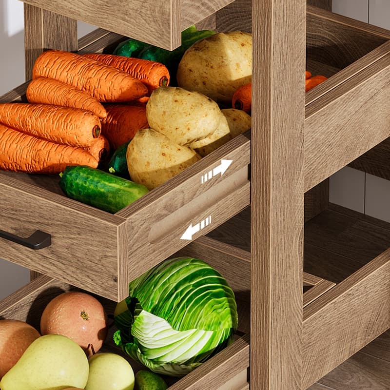 Fruit Vegetable Organizer Set of 2, 4-Tier Narrow Snack Storage Rack Fruit Shelf