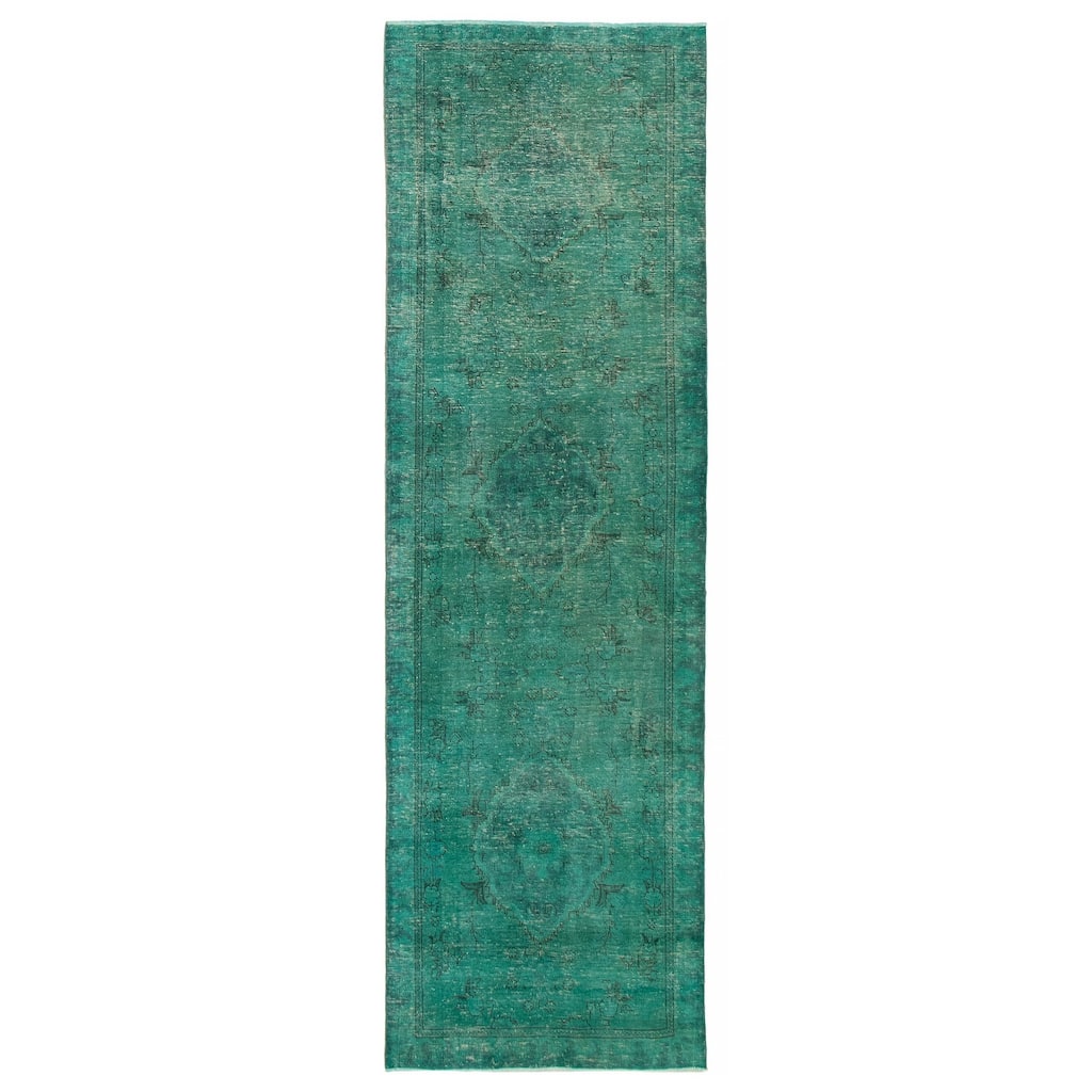 ECARPETGALLERY Hand-knotted Color Transition Green Wool Rug - 3'3 x 10'3