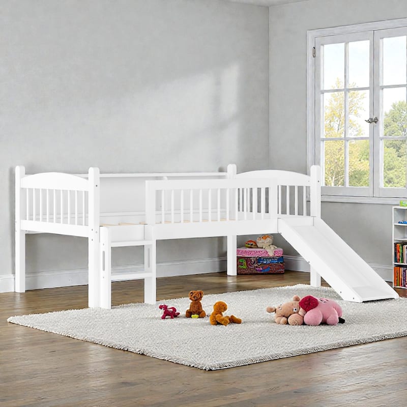 Twin XL/Twin Wood Loft Bed with Storage Shelves, LED Lights, Full-Length Guardrails & Solid Wood Frame, No Box Spring Needed