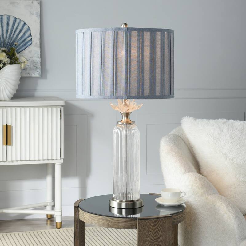 StyleCraft Glass Table Lamp - Lotus Silver - Blue Shade