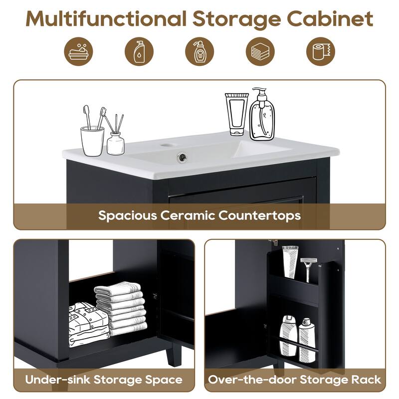 20 Inch Modern Small Bathroom Vanity Cabinet With Ceramic Basin,Ample Storage,1 Soft Close Doo