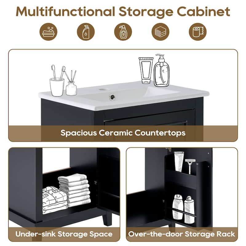 Bathroom Vanity with Sink, Small Bathroom Cabinet with Storage Racks, Single Basin Vanity Set with Soft-Close Door