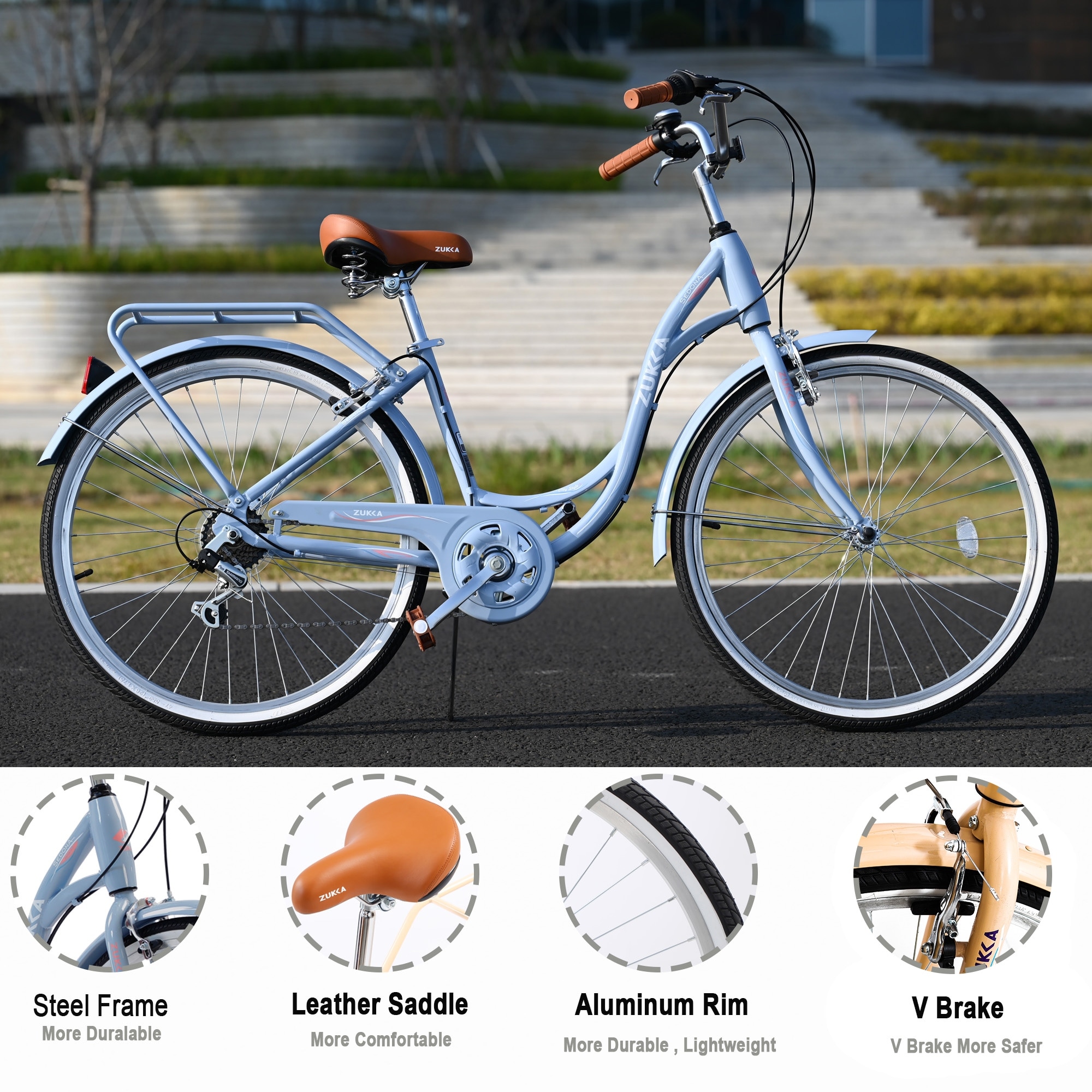 Youth Adult Beach Comfort Bike 26 Inch Wheels 7 Speed Bicycles Multiple Colors for Female Yellow