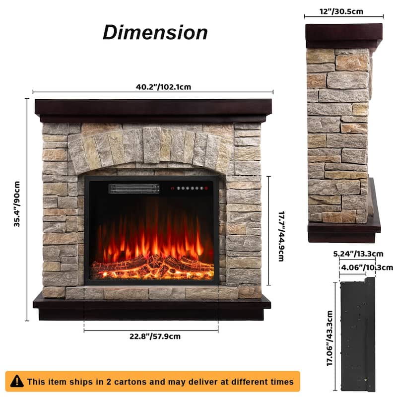 BOSSIN 36" /40" Electric Fireplace with Mantel, 23 inch Electric Fireplace Insert, TV Stand Freestanding Heater Flame Faux Stone
