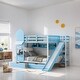 preview thumbnail 2 of 34, Full Over Full Castle Style Bunk Bed Kids Bed with 2 Drawers 3 Shelves and Slide Kids Furniture, Blue