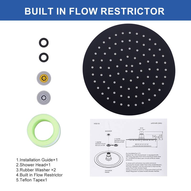 WOWOW 1-Spray Patterns with Wall Mount Rain Fixed Shower Head