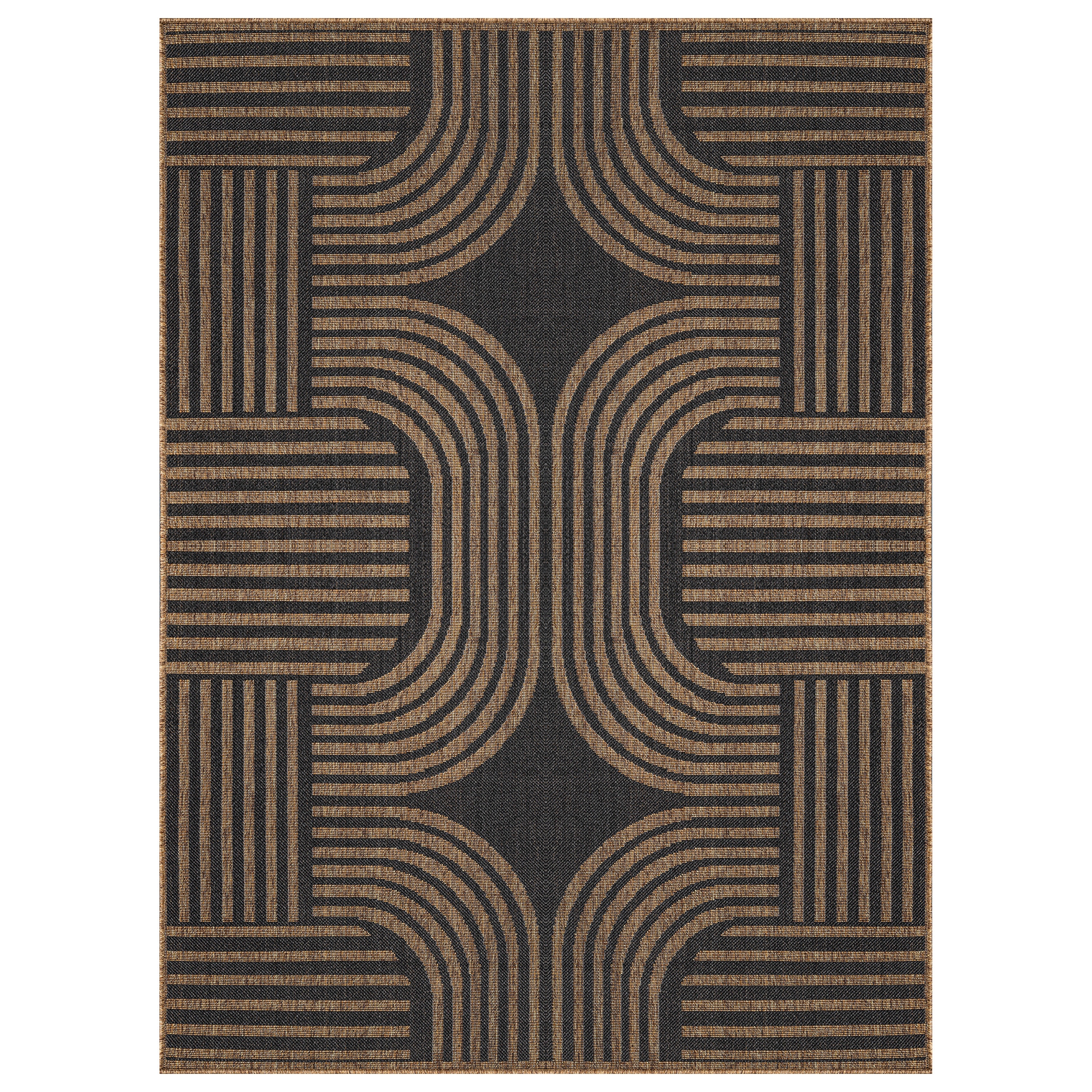 World Rug Gallery Geometric Indoor/Outdoor Flat Woven Area Rug - Natural Jute-Style, Easy-Care Patio Rug for Balcony Patio Deck