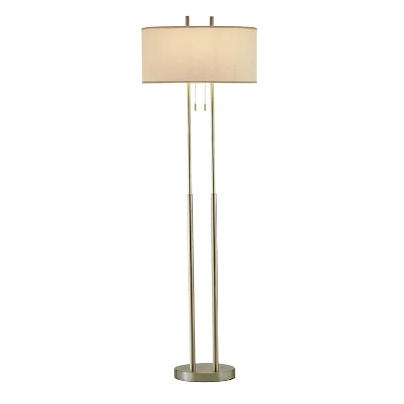 Modern 62” Task Floor Lamp in Brushed Silver and White Drum Shade Pull Chain Switch Plug-In - 19"L x 9"W x 62"H
