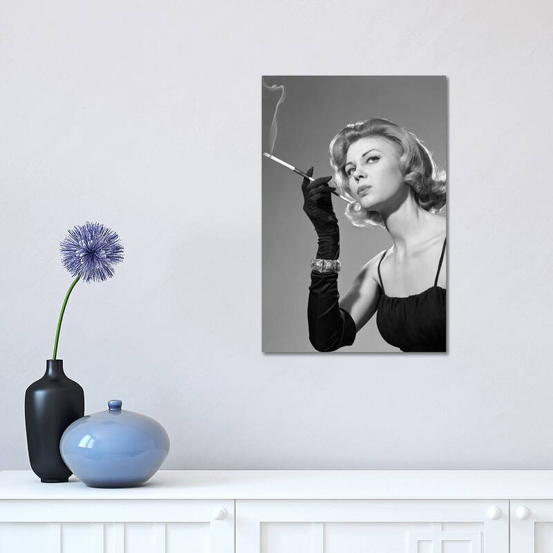 iCanvas "1960s, Woman With Long Black Gloves Smoking A Cigarette In A Long Cigarette Holder" by Vintage Images Canvas Print - 18x12x1.5