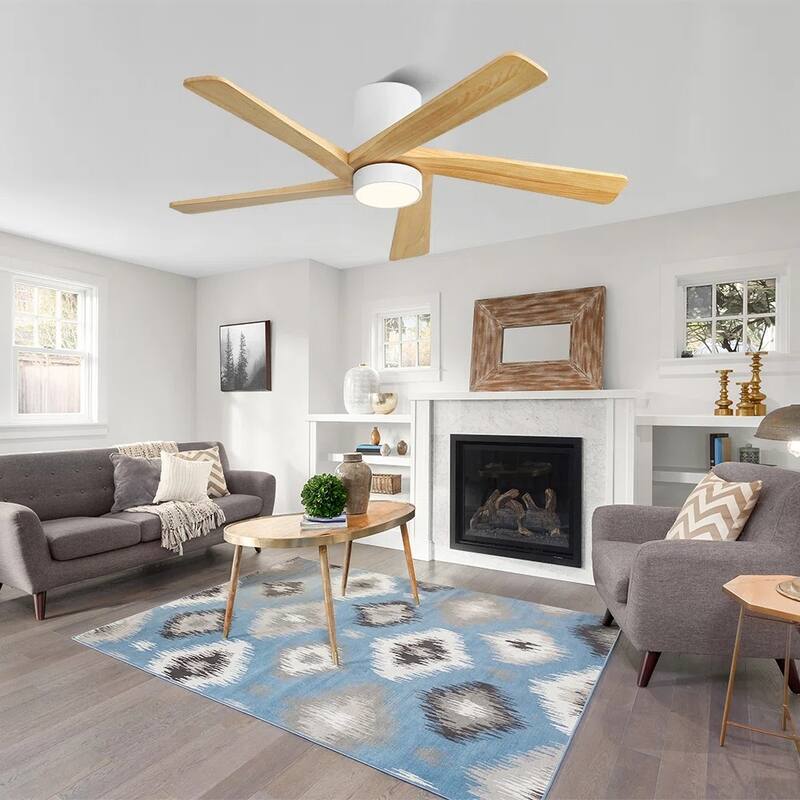 MLiAN 54" Solid Blades Indoor Flush Mount Ceiling Fan with Light Kit and Remote