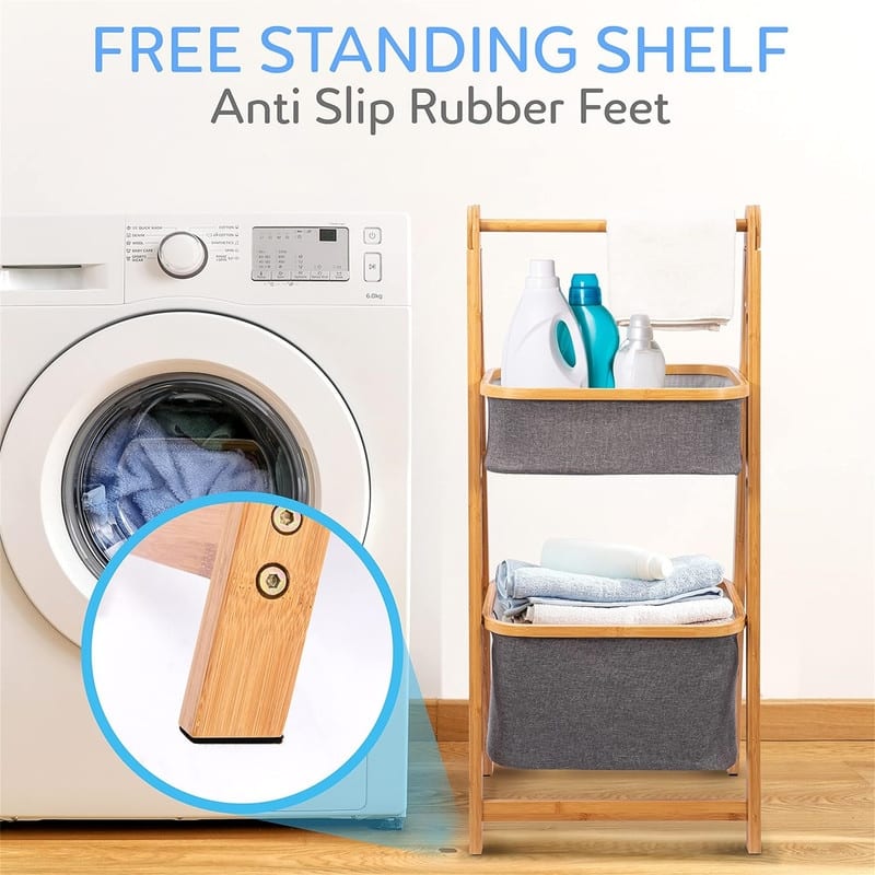 2 Tier Fold Out Hamper Shelf Storage - 12.99"D x 17.52"W x 38.98"H