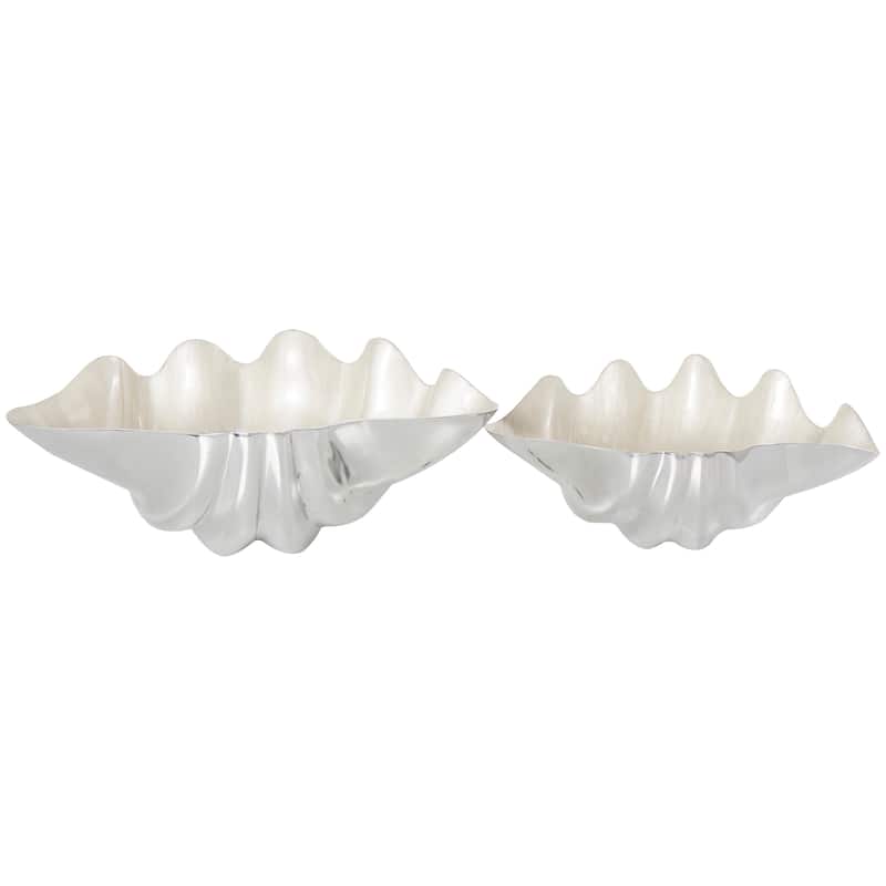 Blue or White Aluminum Enameled Shell Decorative Bowl with Silver Metal Exterior (Set of 2)