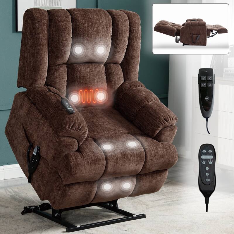 Dual Motor Heat Massage Infinite Position Electric Power Lift Recliners with Power-Remote, Medium-firm and Heavy Duty