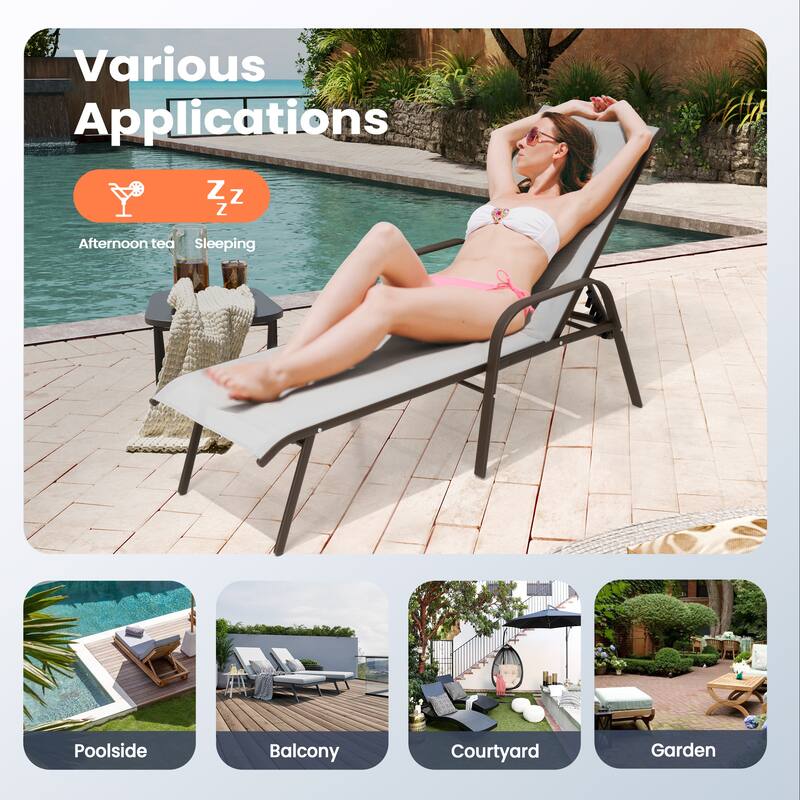 Pellebant Outdoor Adjustable Patio Chaise Lounge Chairs with Armrest Set of 2