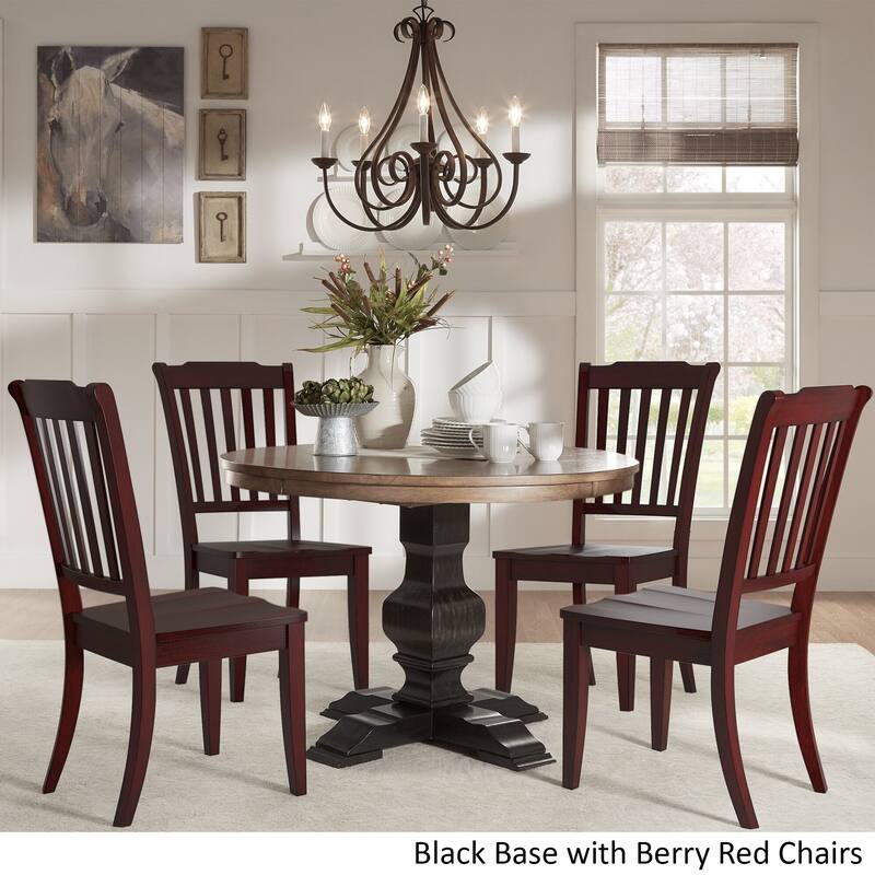 Eleanor Black Round Solid Wood Top 5-Piece Dining Set - Slat Back by iNSPIRE Q Classic - Berry Red Chairs