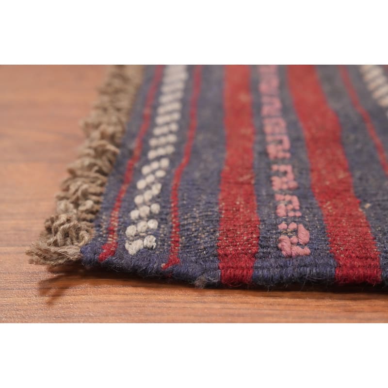 Hand Knotted Oriental 100% Wool Carpet Traditional Tribal Red Balouch Runner Rug - 8' 4'' X 2' 1''