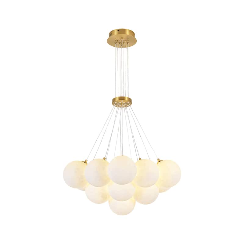 13-Light Modern Cluster Bubble Glass-Like 3D Printed Moon-Shade Gold Metal Chandelier for Living Room