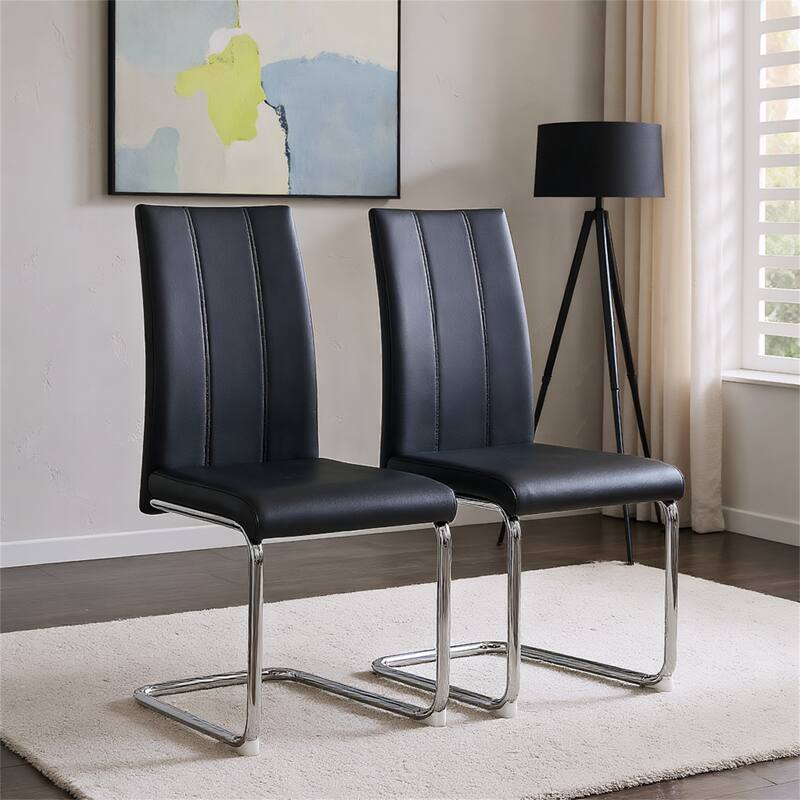 Set of 2 Modern High-Back Side Chairs - Black