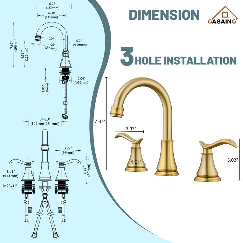 8 in. Widespread Double Handle Bathroom Faucet with Drain Kit Included