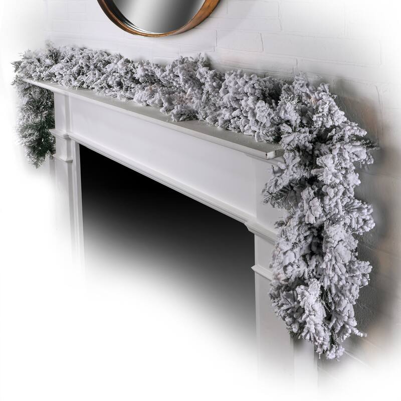 9' X 10" Furry Pine Garland - Green White - 9'L x 10"W