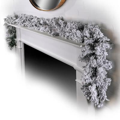 9' X 10" Furry Pine Garland - Green White - 9'L x 10"W