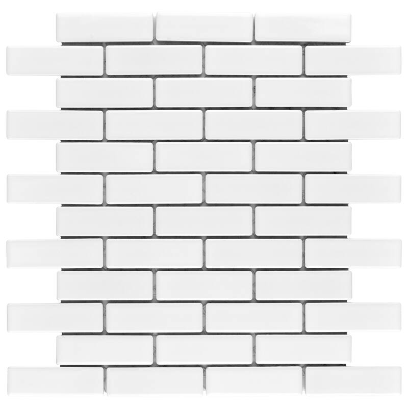 Merola Tile Metro Brick Subway Glossy White 10-1/4" x 11-1/2" Porcelain Mosaic Tile - Case (10 Tiles)