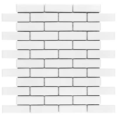 Merola Tile Metro Brick Subway Glossy White 10-1/4" x 11-1/2" Porcelain Mosaic Tile