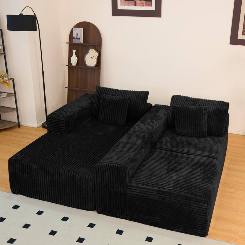Living Room Modular Chaise Sectional Sofa Plush Corduroy L-shape Couch