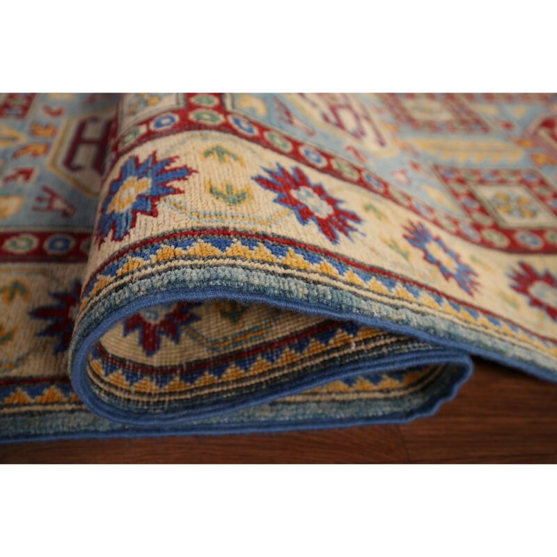 Blue Kazak Oriental Runner Rug Hand-Knotted Wool Carpet - 2'7" x 20'7"