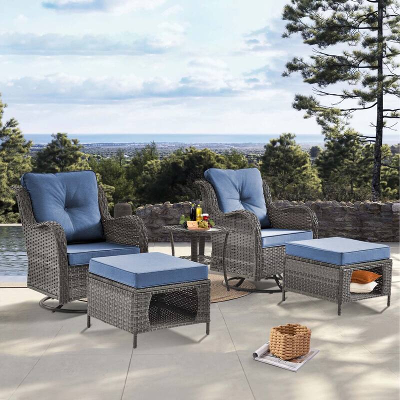 Gray Wicker Rattan Outdoor Patio Furniture Set Swivel Chair with Cushion