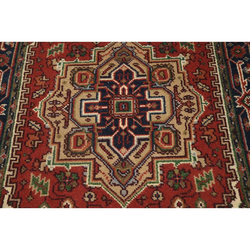 Hand Knotted Oriental 100% Wool Carpet Traditional Medallion Oranges & Rust Heriz (serapi) Area Rug - 6' 2'' X 4' 0''