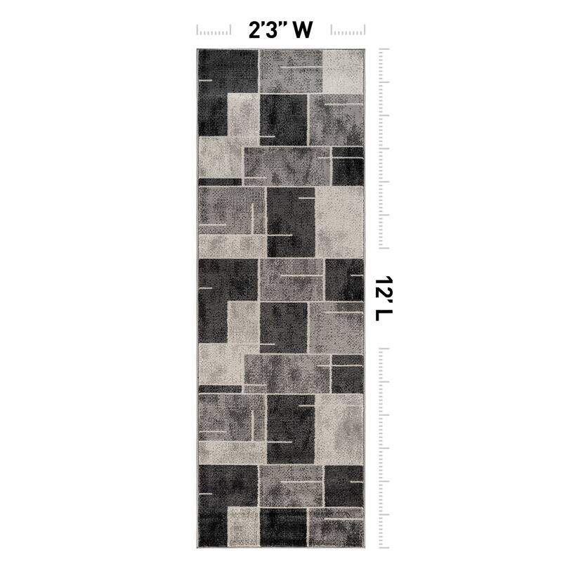 Modern Linear Area Rug for Living Room, Bedroom, or Entryway - Low Pile Indoor Rug