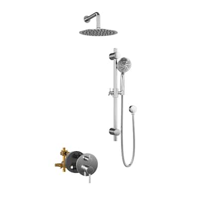 Refuge 10-in Rain Showerhead Combo with Adjustable Handshower Slide Bar and Pressure Balanced Mixing Valve Chrome 1.8 GPM