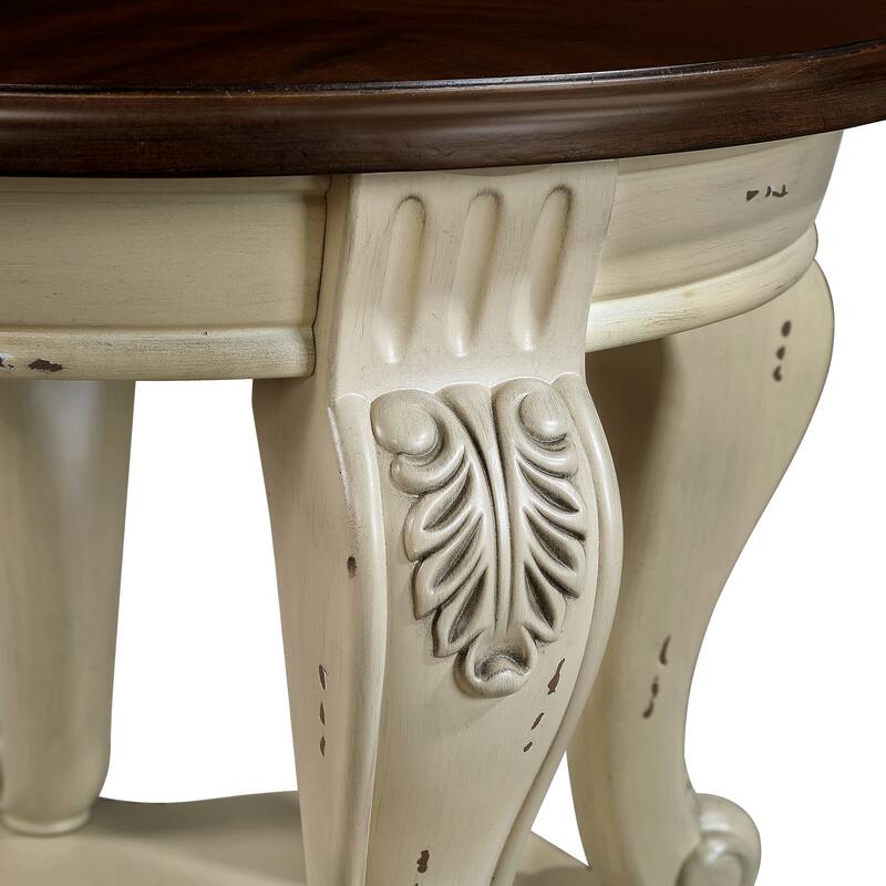 22'' Round End Table,Solid Wood Sofa Side Table with Shelf,Living Room Corner Table Easy Assemble