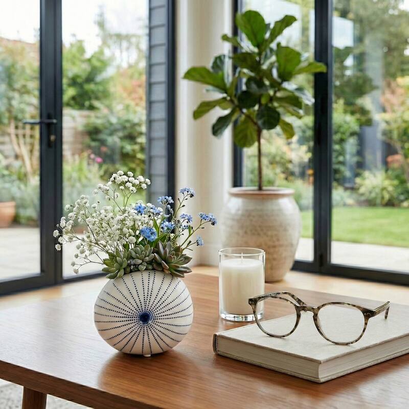 Round Shell Ceramic Vase - Stylish Dotted Pattern Flower Vase