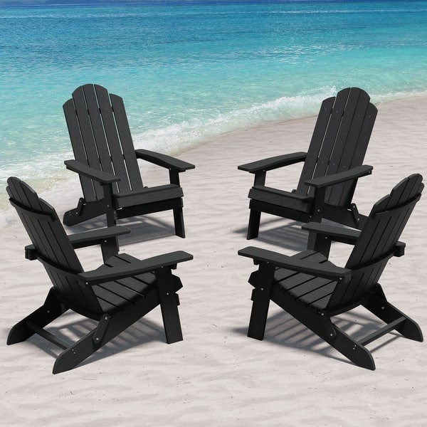 slide 2 of 52, WINSOON All Weather HIPS Outdoor Folding Adirondack Chairs Outdoor Chairs Set of 4 Black