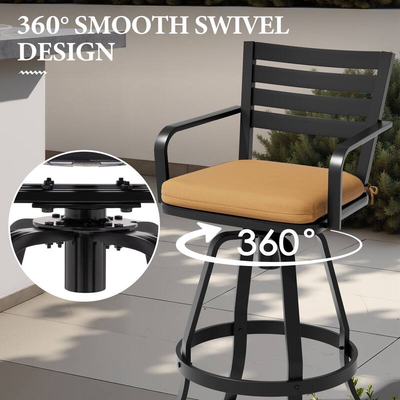Outdoor Indoor Patio Aluminum Swivel Bar Stools Set with Sunbrella Cushions