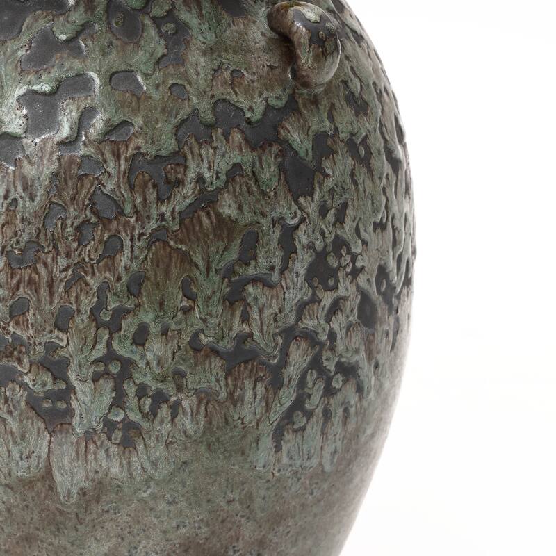 Antiqued Terracotta Jar Vase, Rustic 14.17" Green & Brown Flower Holder